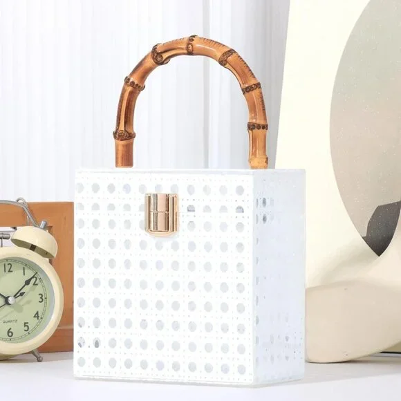 Rattan Acrylic Clutch Purse Women Formal Wedding Evening Handbag Summer Beach - Picture 4 of 7